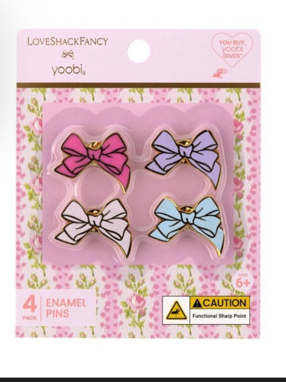 NWT LoveShackFancy x Target - Yoobi 4pk Enamel Pins Bows